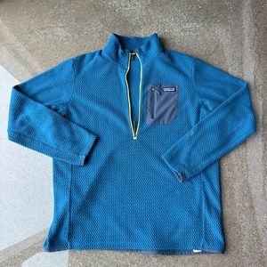 Men’s Patagonia fleece in Navy with lime accent Size XL